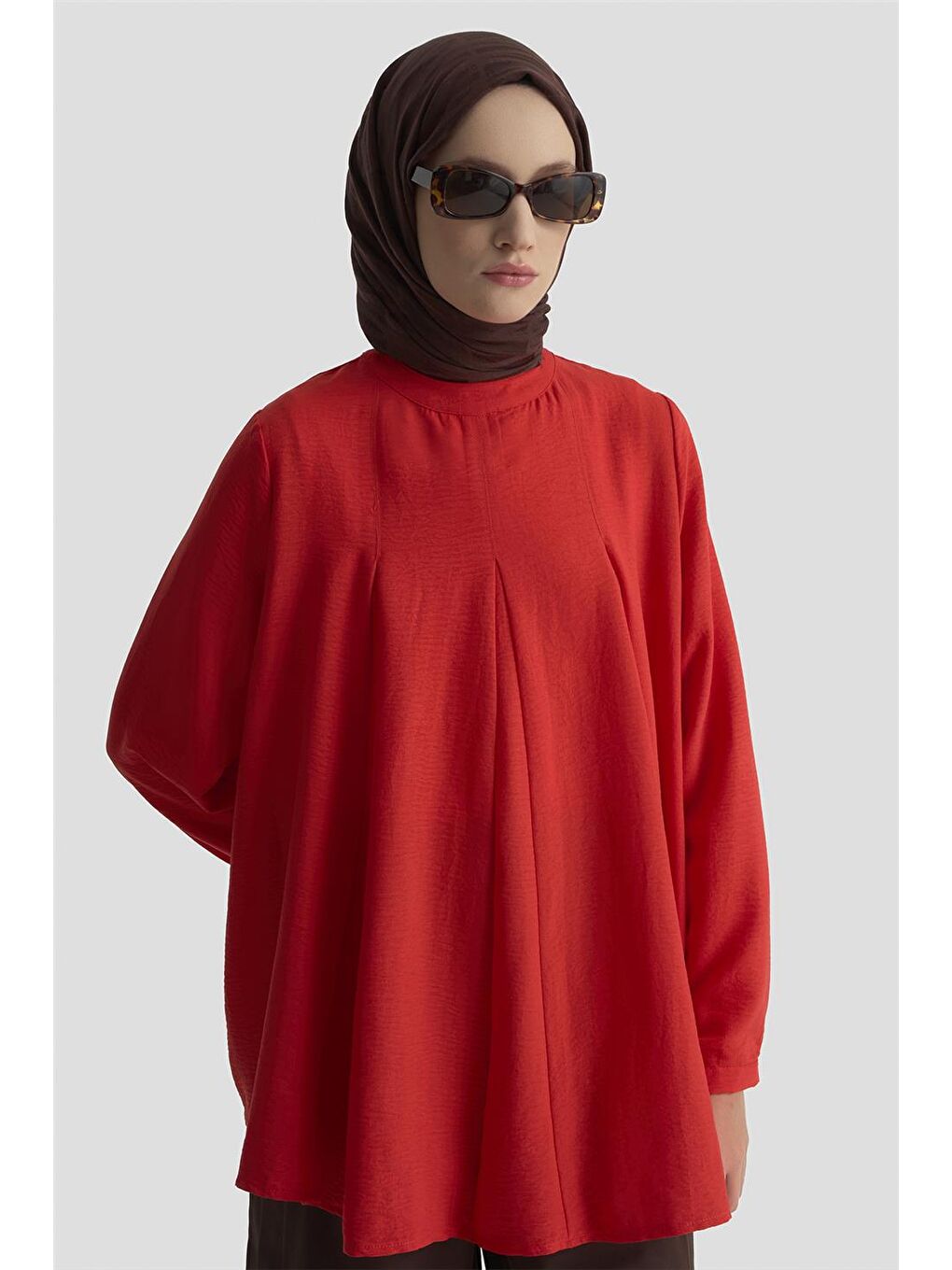 Kahverengi Pile Detaylı Bluz 25Kd1001 Kiremit-3