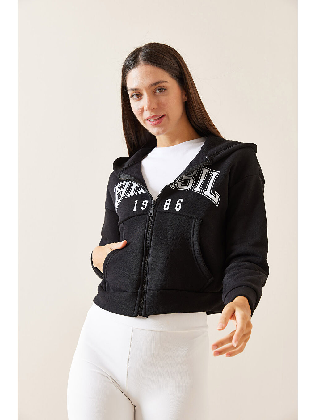 XHAN Siyah Kapüşonlu   Baskılı Sweatshirt 5YXK8 48911 02 - 4