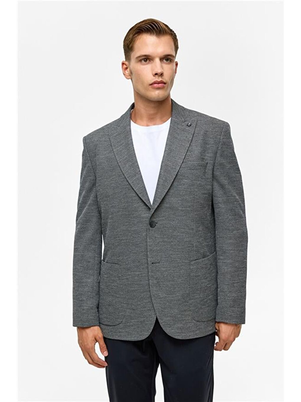 Antrasit Regular Desenli Mono Yaka 6 Drop Ceket-2