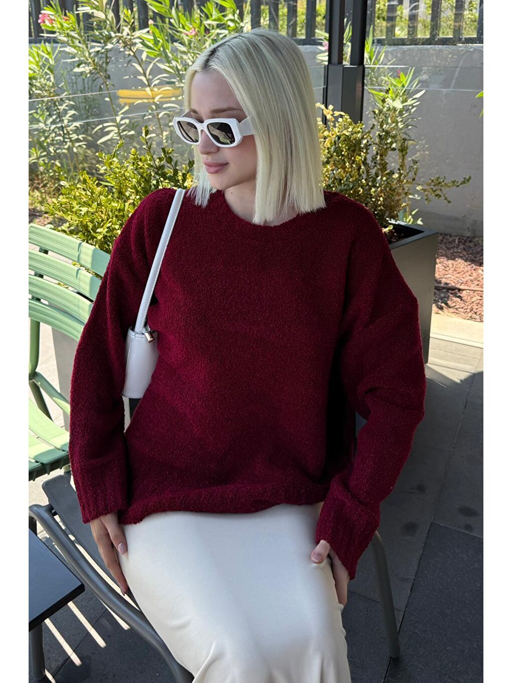 Bordo Bisiklet Yaka Kadın Buklet Kazak Mg2480-2