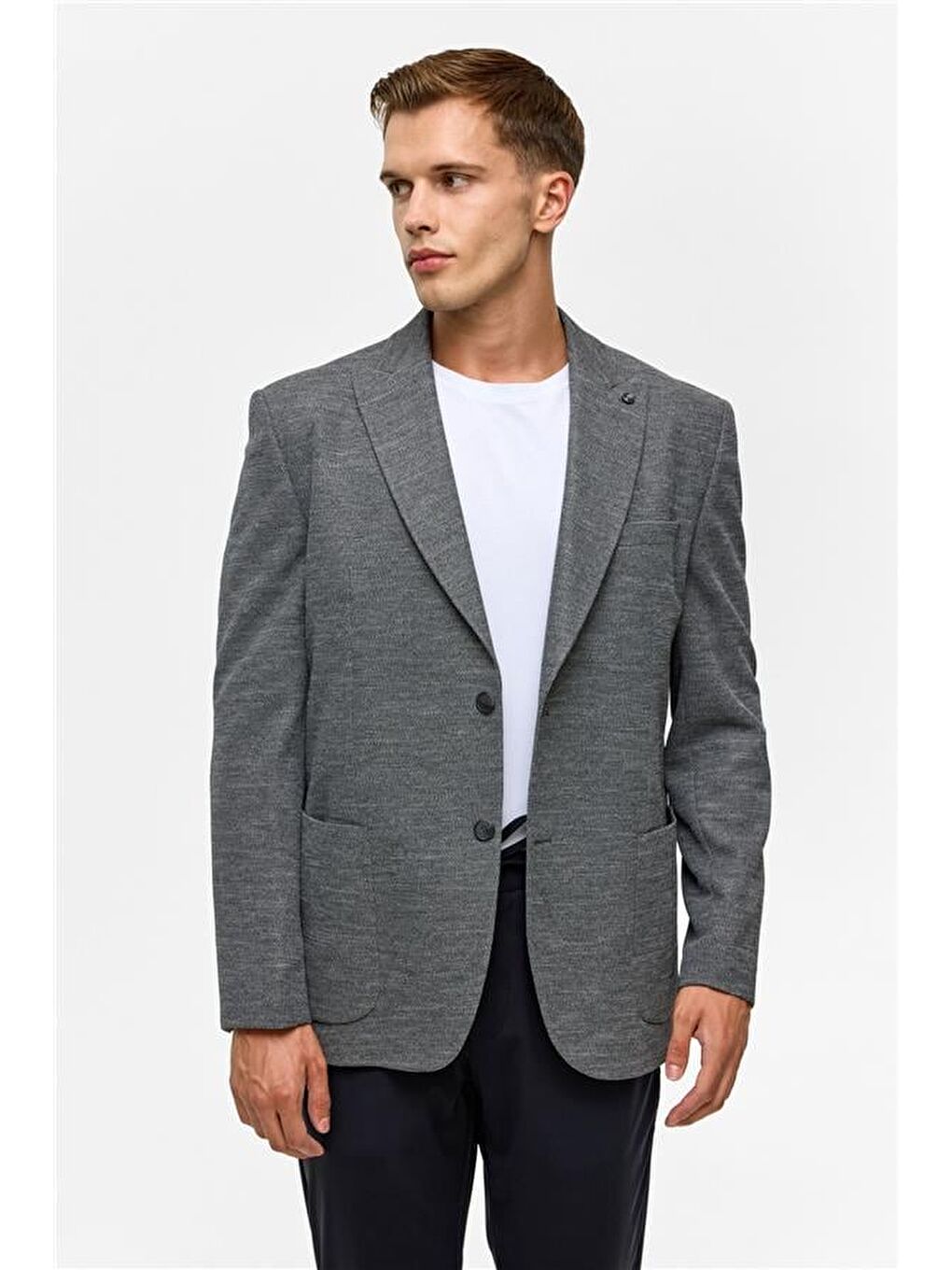 Antrasit Regular Desenli Mono Yaka 6 Drop Ceket-3