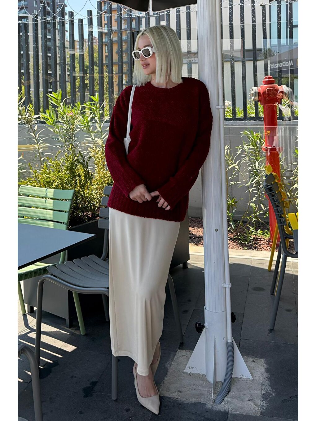 Bordo Bisiklet Yaka Kadın Buklet Kazak Mg2480-3