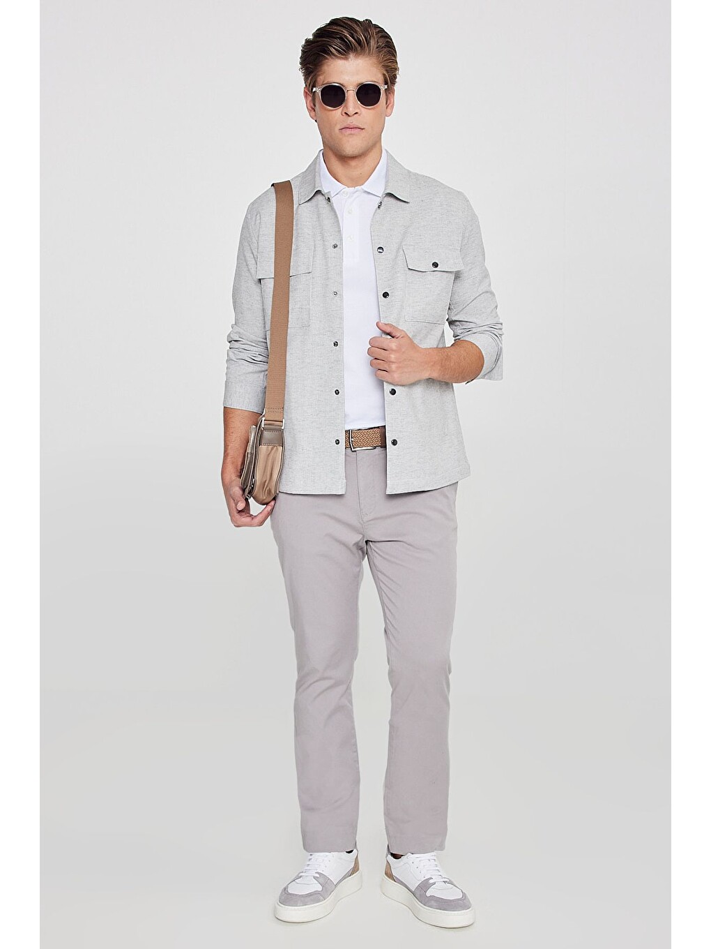 Erkek Gri Pamuklu Slim Fit Dar Kesim Yan Cepli Esnek Chino Pantolon