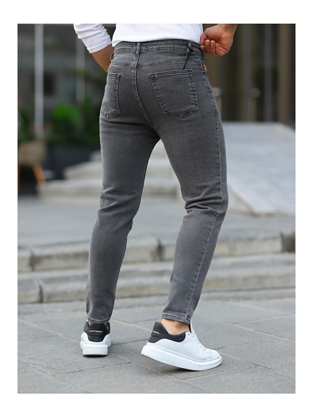 Gri Erkek Elastanlı Boyfriend Jean Denim Pantolon-1