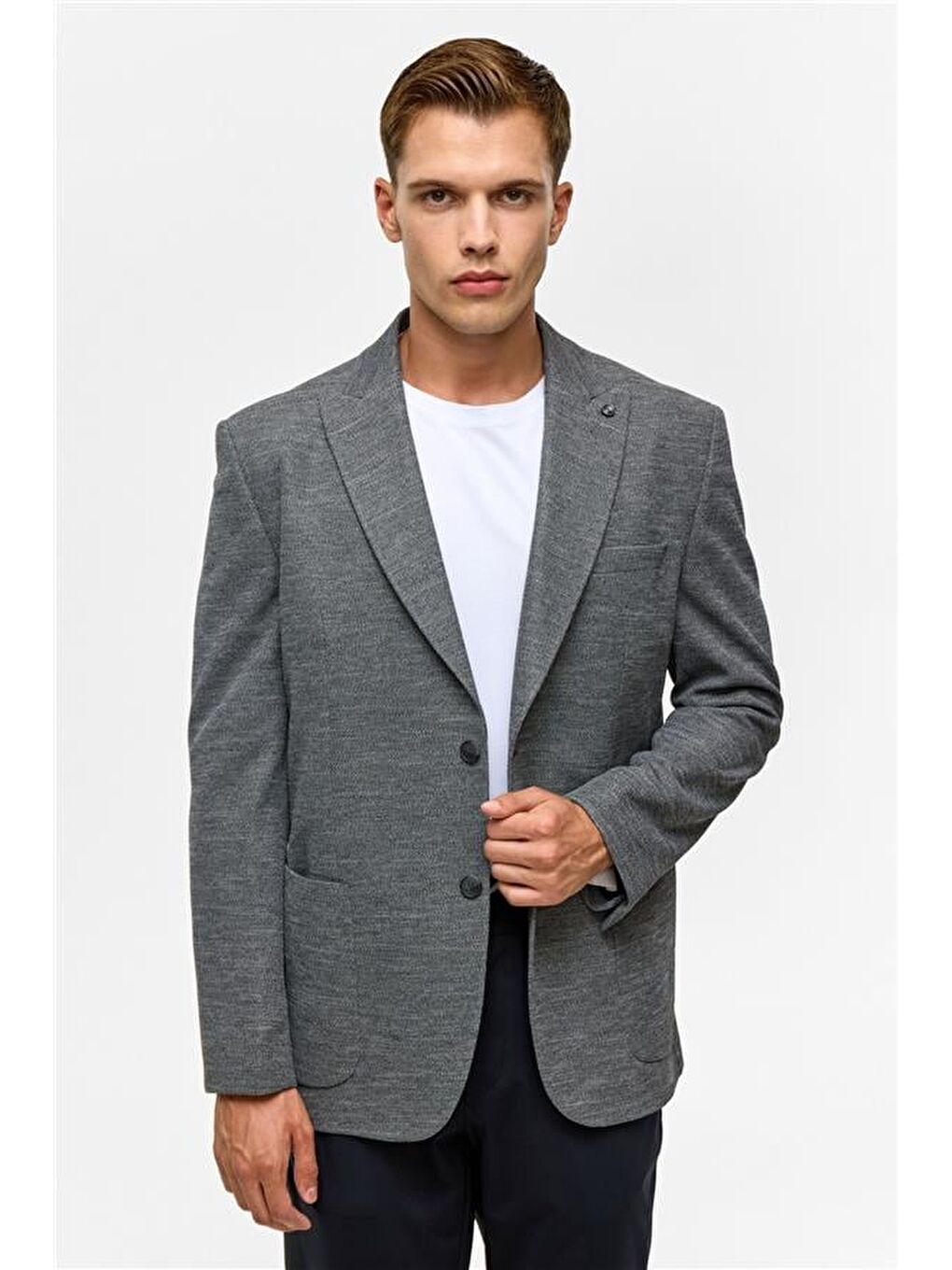 Antrasit Regular Desenli Mono Yaka 6 Drop Ceket-4