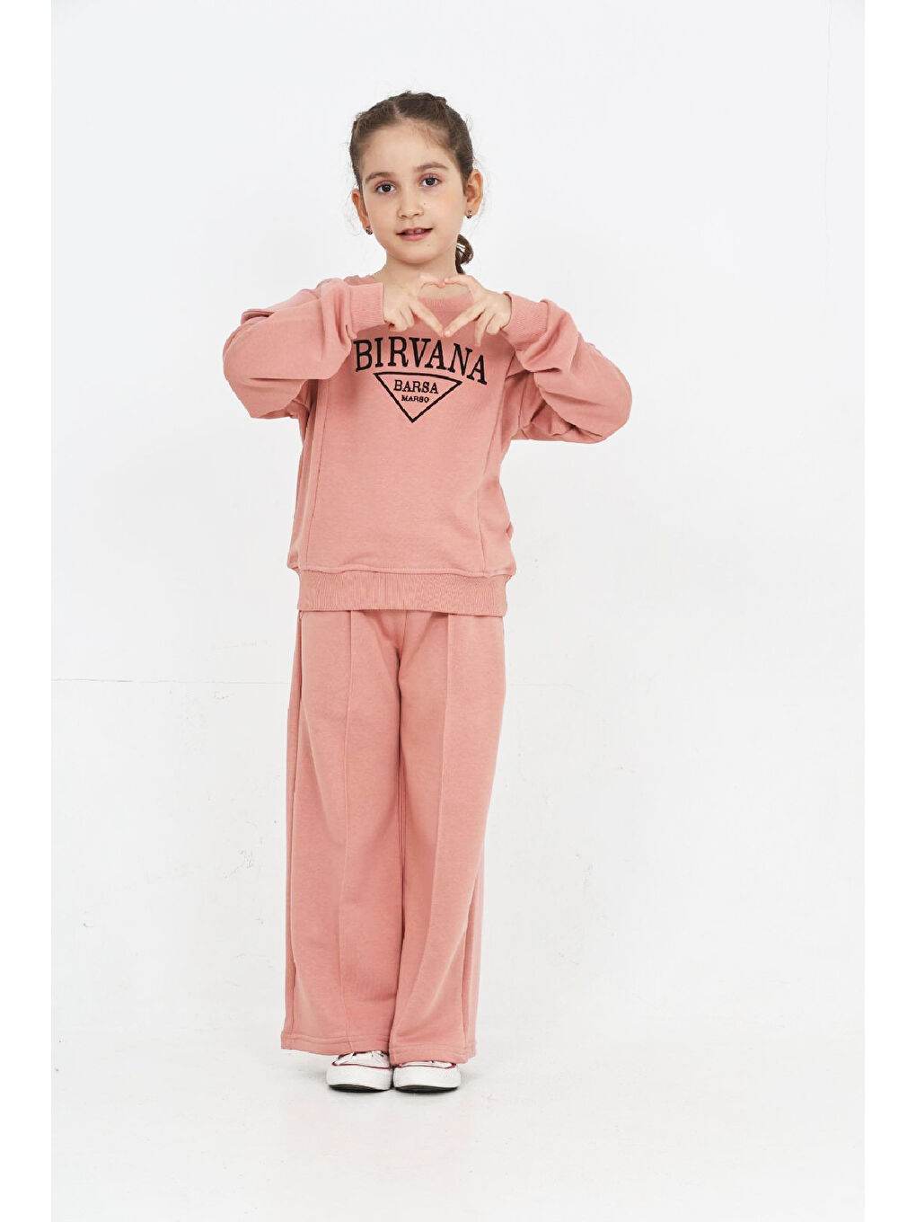 Pembe Kız Çocuk Omuz Vatka Detaylı 3 İplik Eşofman Takımı 4-8 Yaş 12560-1