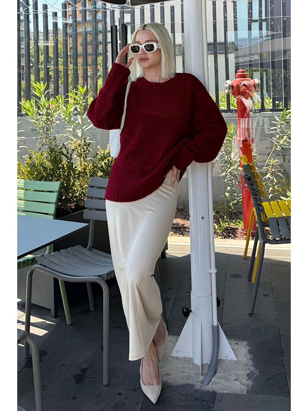 Bordo Bisiklet Yaka Kadın Buklet Kazak Mg2480-4