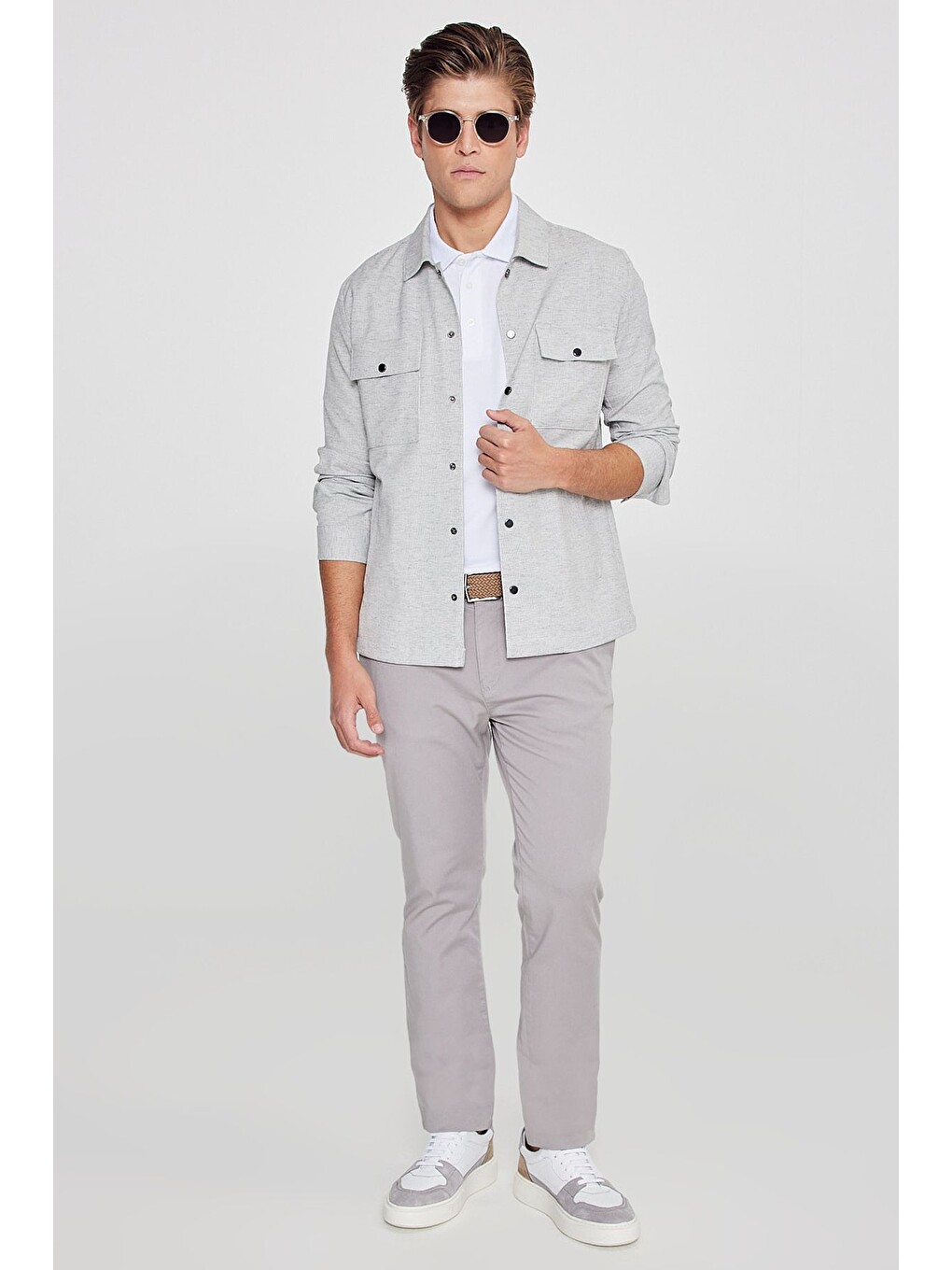 Erkek Gri Pamuklu Slim Fit Dar Kesim Yan Cepli Esnek Chino Pantolon-2