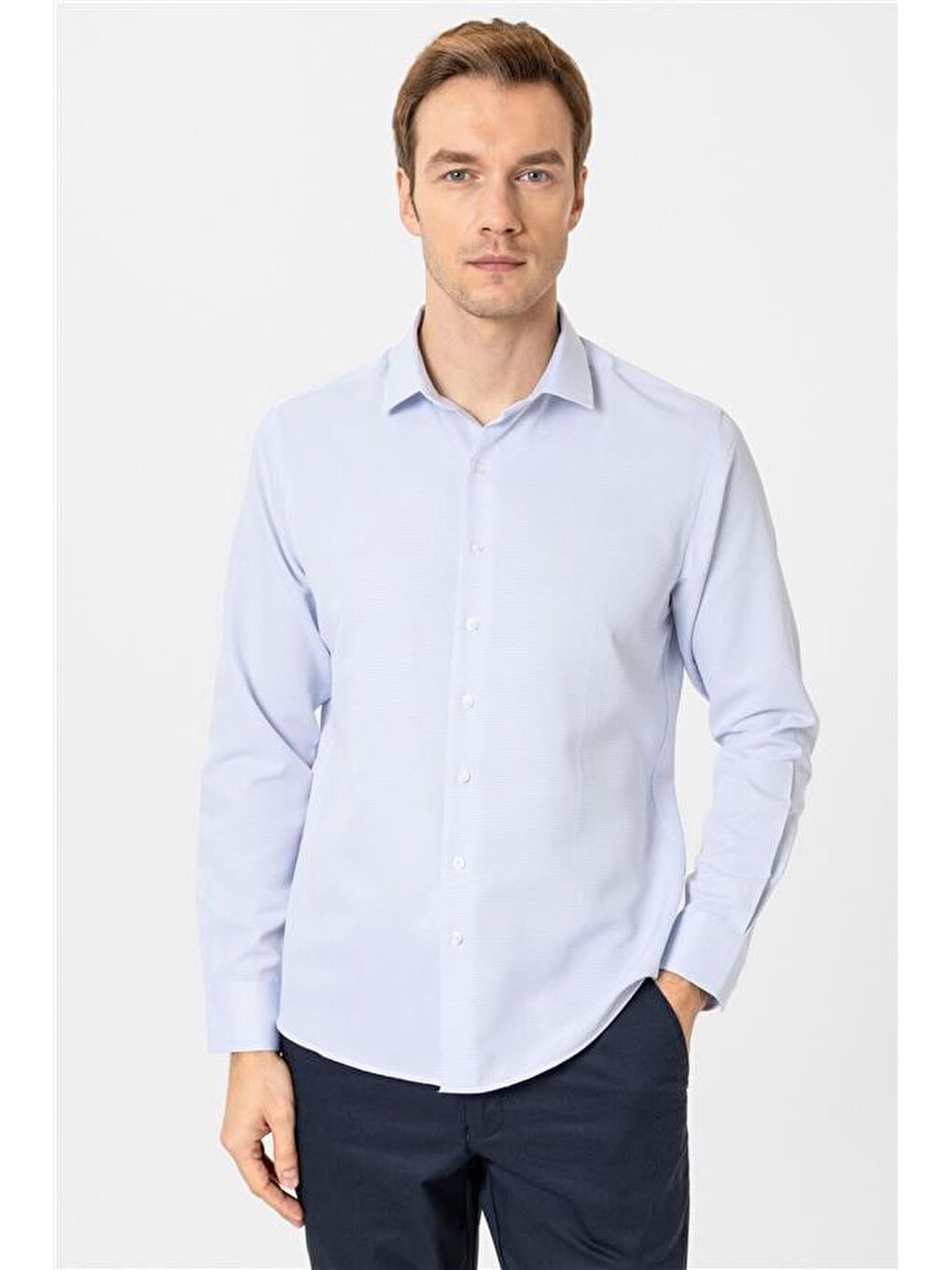 Buz Mavi Slim Armürlü Klasik Yaka Gömlek