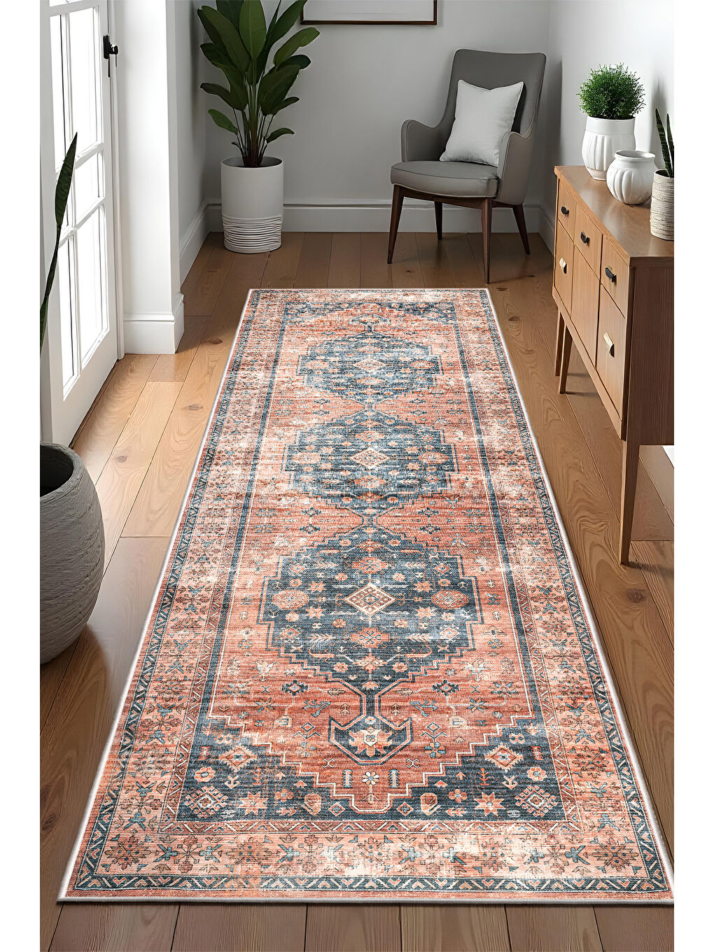 Kırmızı Dekoratif Özel Tasarım Yıkanabilir İnce Kaymaz Tabanlı Modern Halı KECE FR38-4