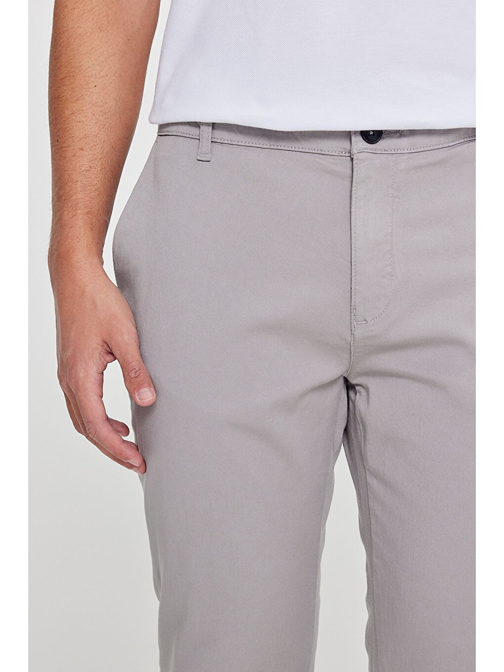 Erkek Gri Pamuklu Slim Fit Dar Kesim Yan Cepli Esnek Chino Pantolon-3