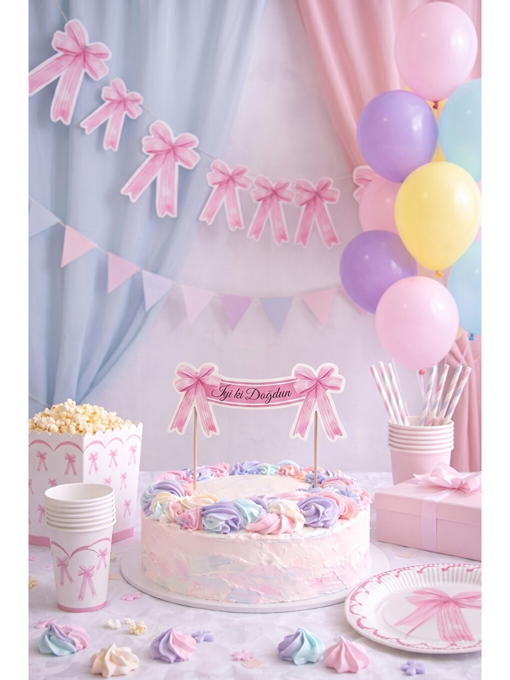 Pembe Fiyonk Temalı Kağıt Parti Banner-1