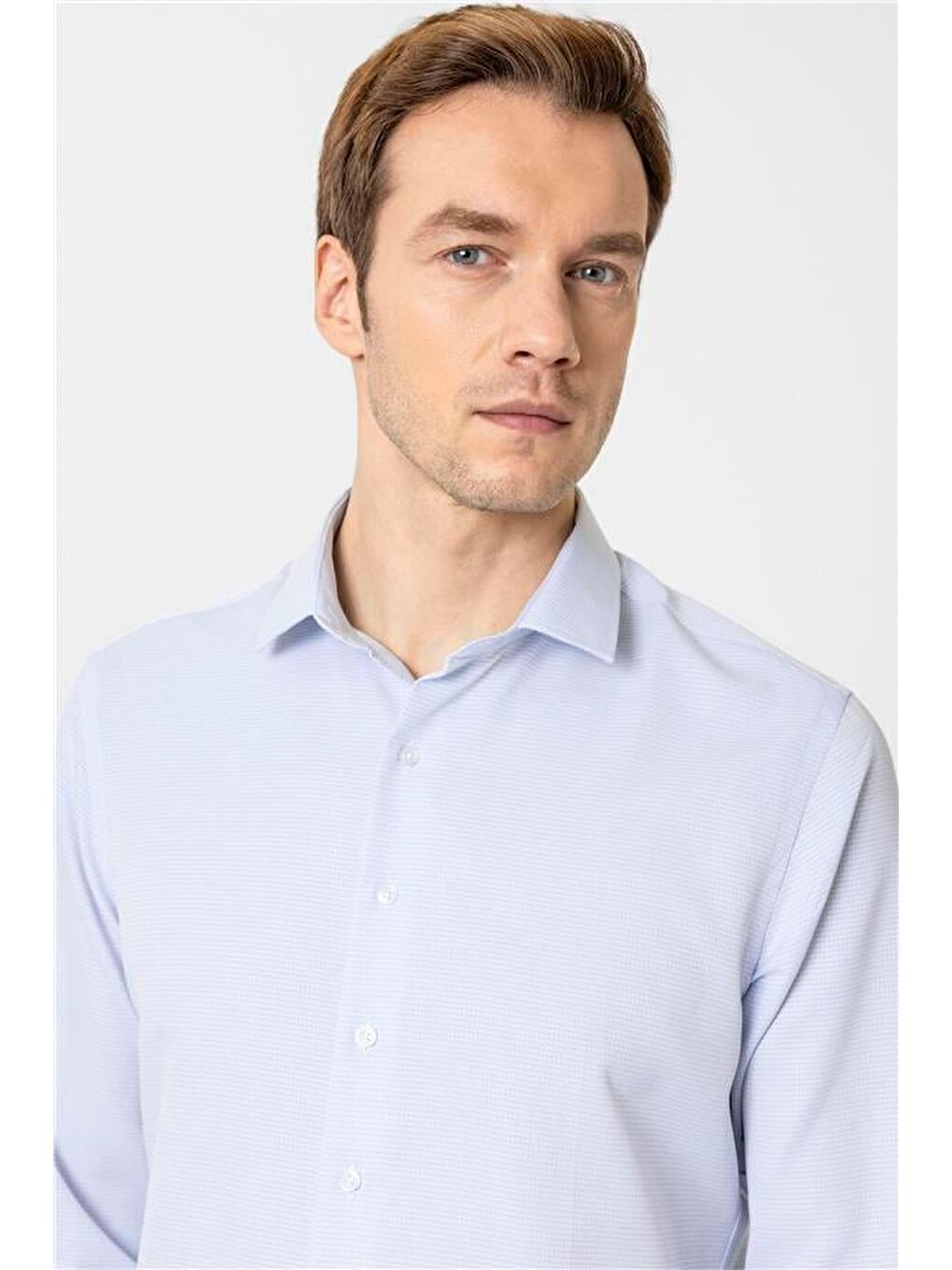 Buz Mavi Slim Armürlü Klasik Yaka Gömlek-3