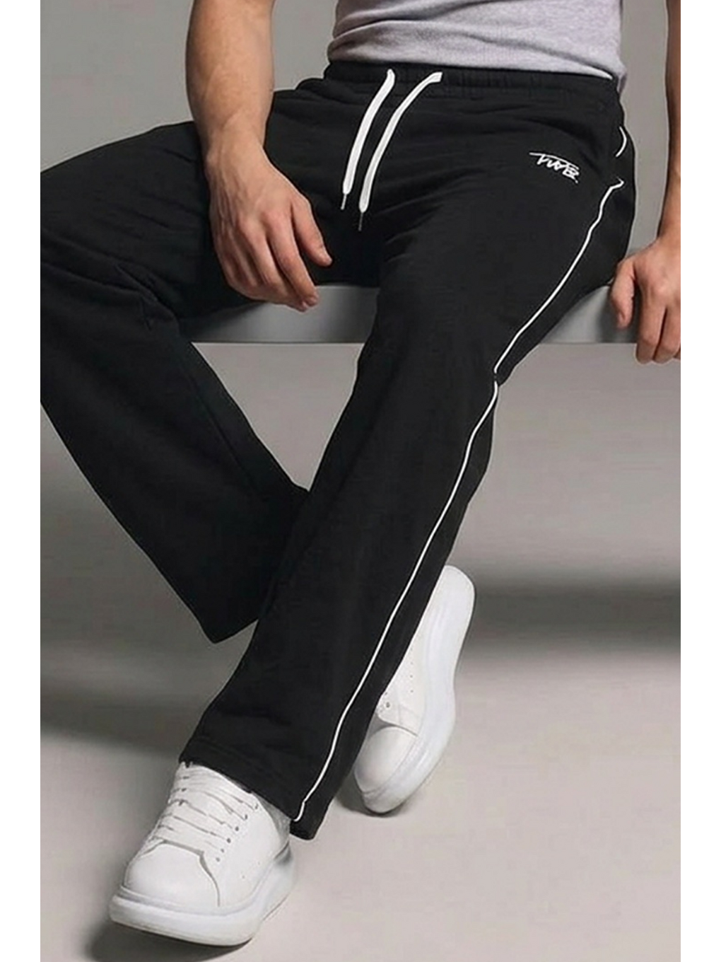 Erkek Premium Comfort Baskılı Bol Siyah Eşofman Altı-5