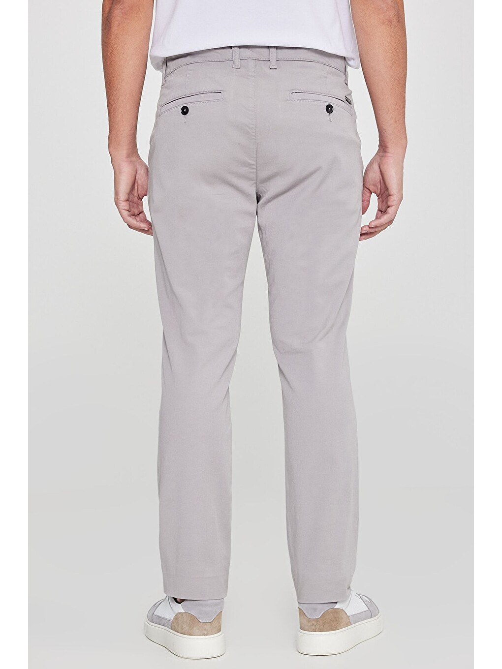 Erkek Gri Pamuklu Slim Fit Dar Kesim Yan Cepli Esnek Chino Pantolon-4