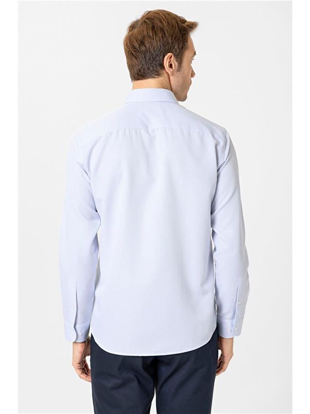 Buz Mavi Slim Armürlü Klasik Yaka Gömlek-4