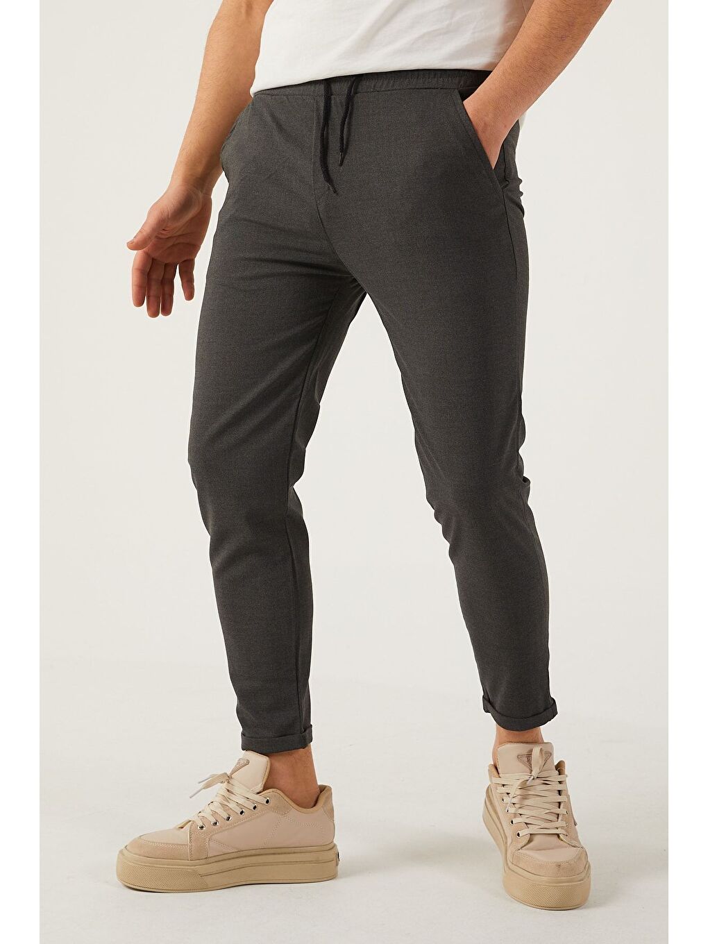 Gri Erkek Dar Kalıp Duble Paça Jogger Pantolon