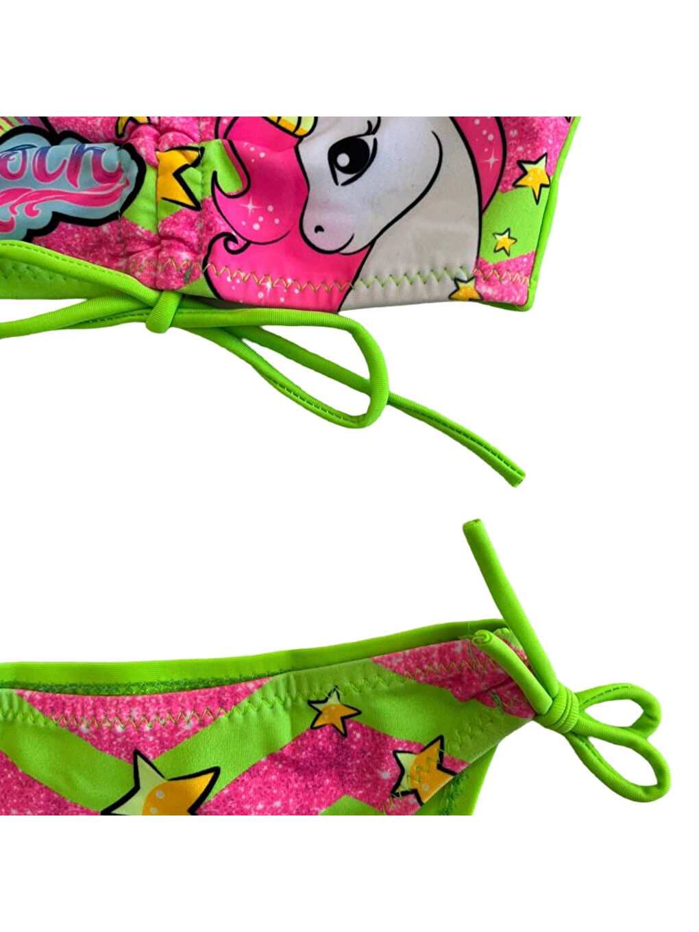 Kız Çocuk Neon Yeşil Desenli 2-8 Yaş Straplez Bikini Takım HZL24S-LC3658-1