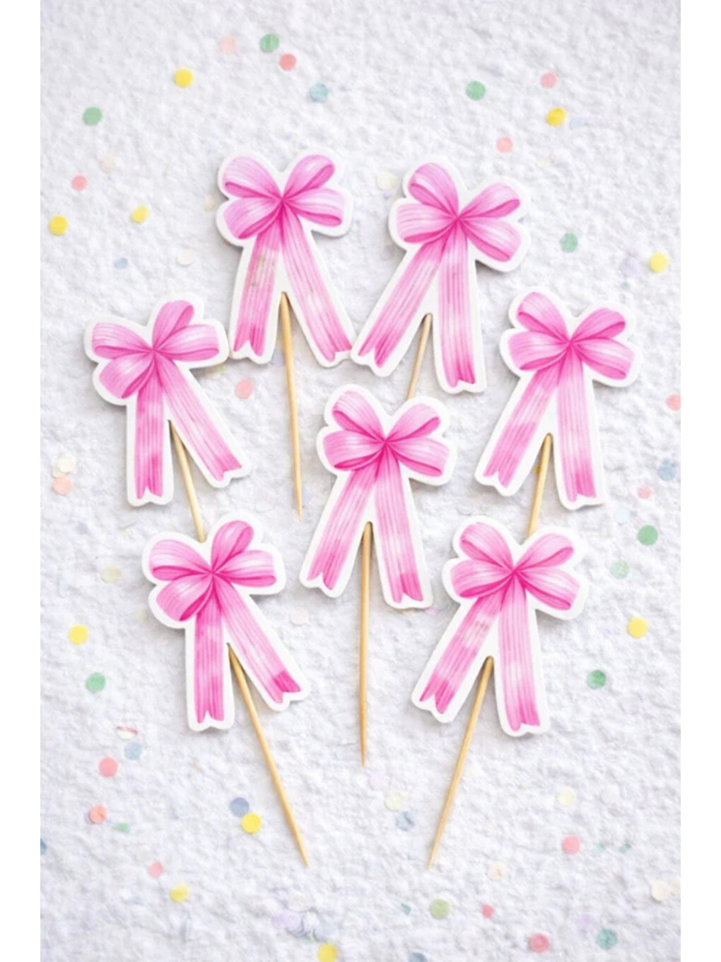 Pembe Fiyonk Temalı 8'li Kürdan Pasta Süsü-2
