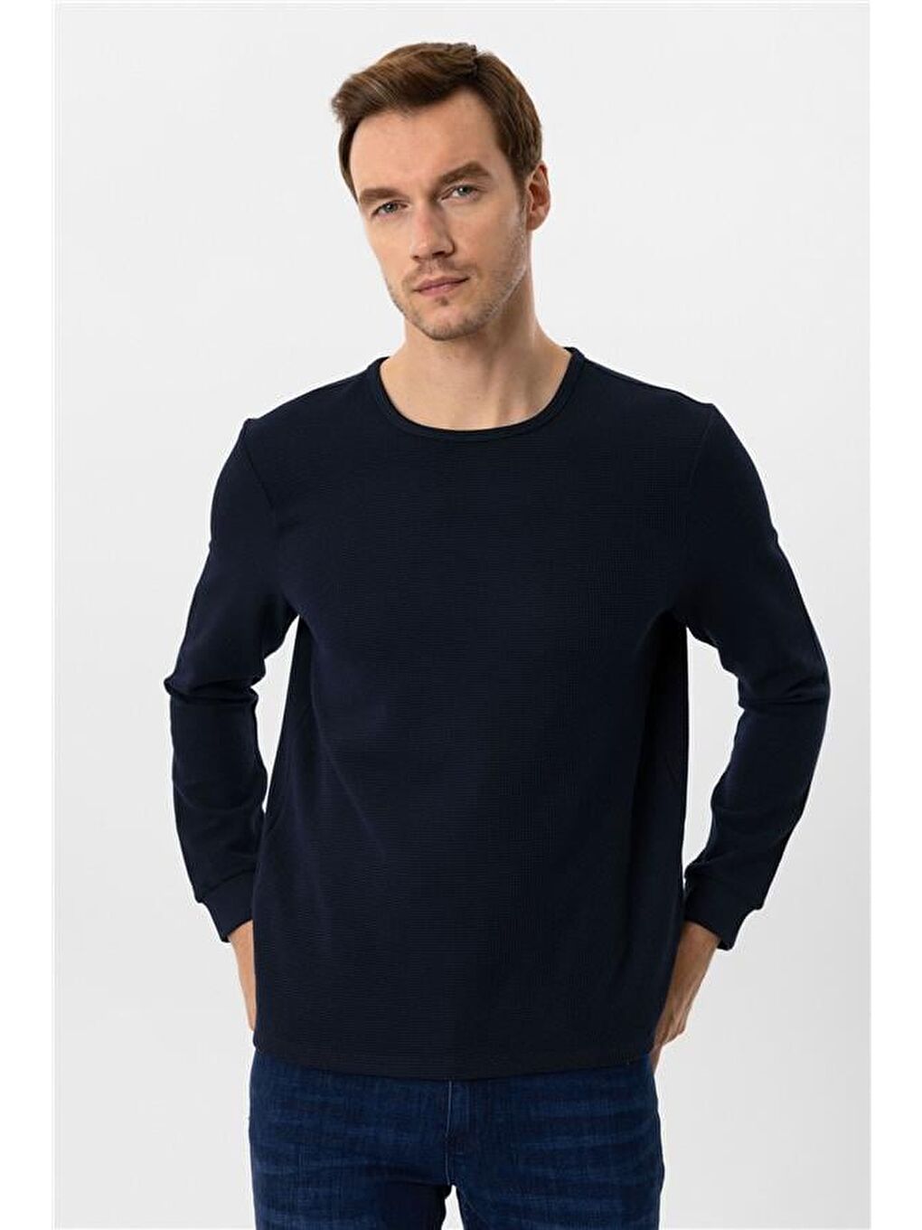 Lacivert Slim Armürlü Bisiklet Yaka Triko