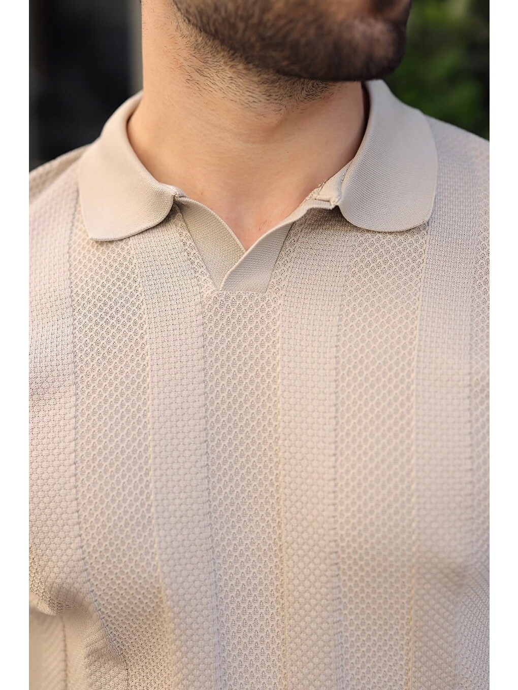 Bej Taş Rengi Regular Fit Polo Yaka Triko Erkek Kazak E7509-4