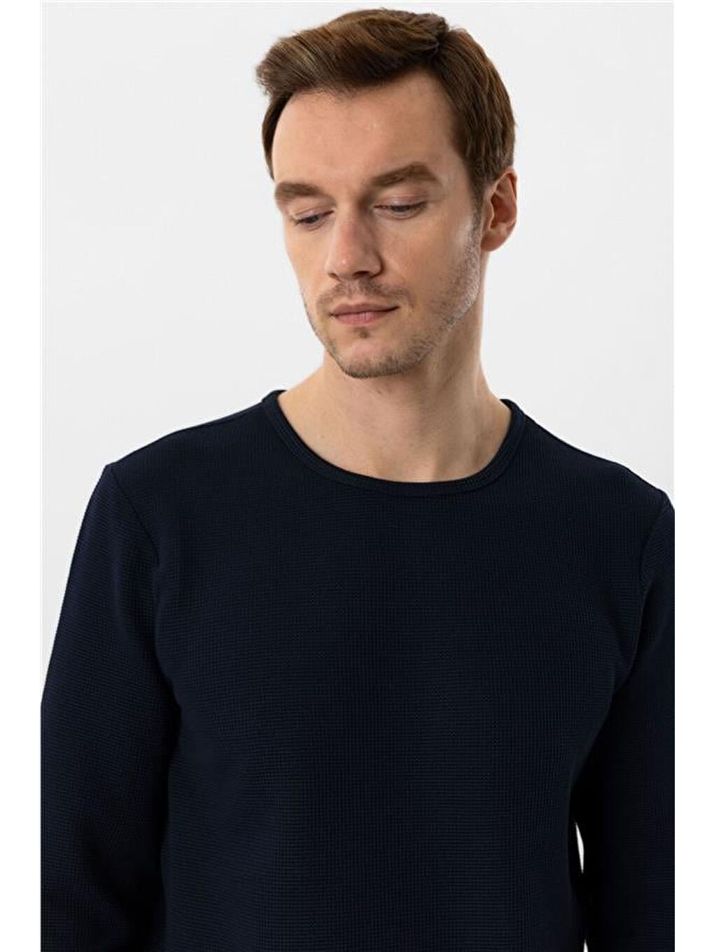 Lacivert Slim Armürlü Bisiklet Yaka Triko-3