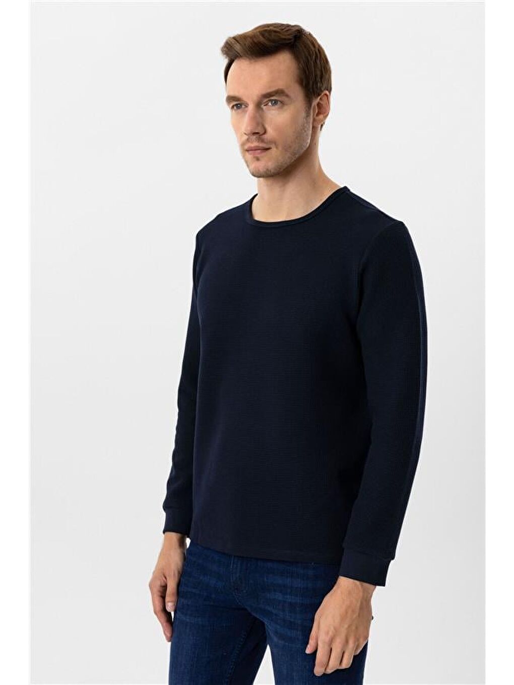 Lacivert Slim Armürlü Bisiklet Yaka Triko-4