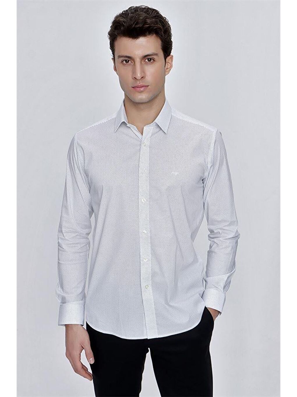 Beyaz Uzun Kol Klasik Slim Fit Pamuklu Elastanlı Gömlek 1004225214