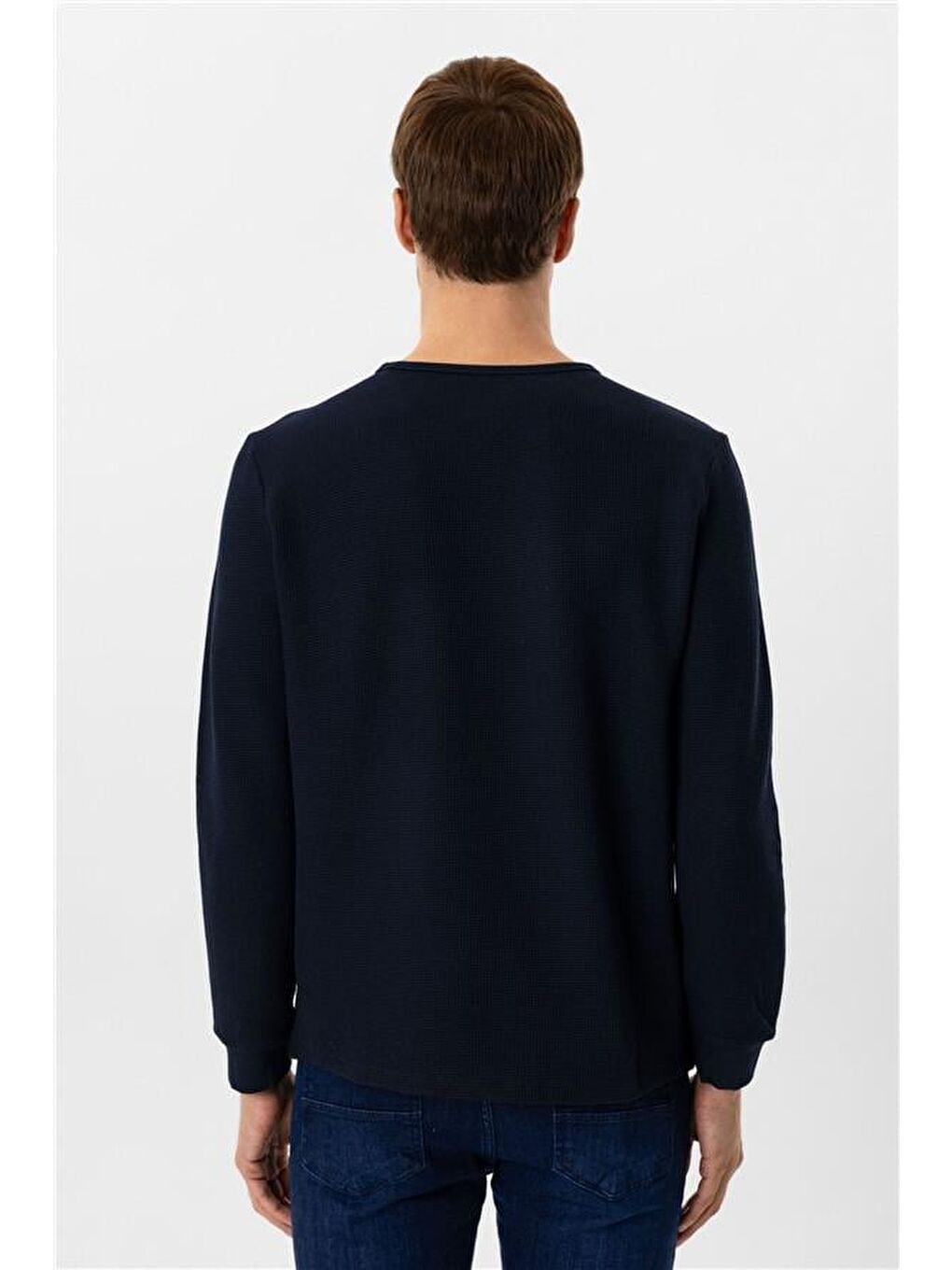 Lacivert Slim Armürlü Bisiklet Yaka Triko-5