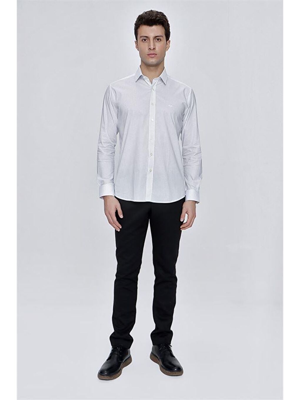 Beyaz Uzun Kol Klasik Slim Fit Pamuklu Elastanlı Gömlek 1004225214-1