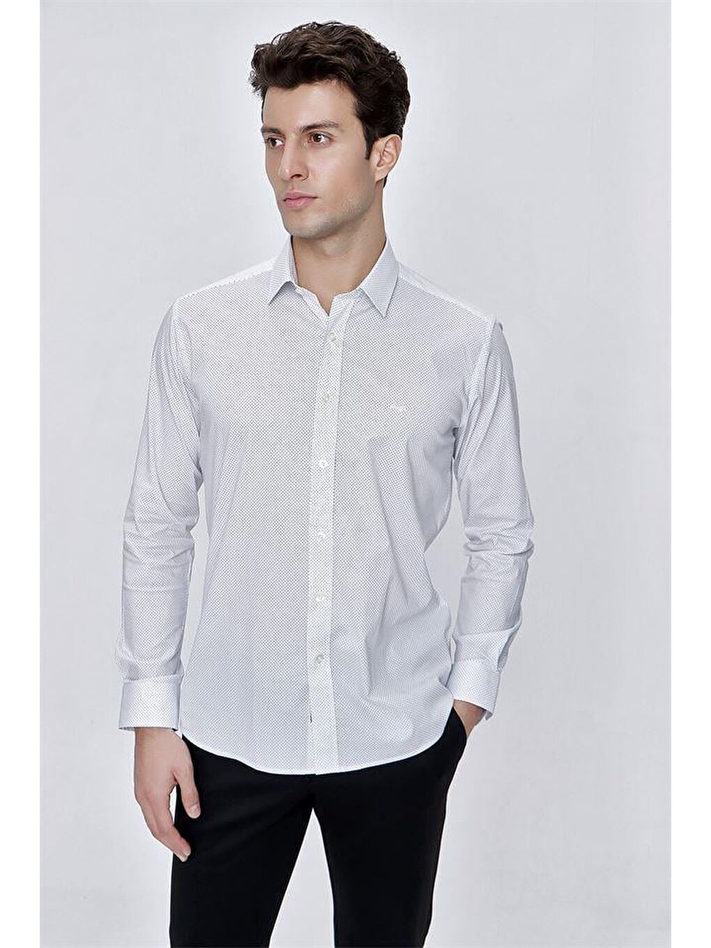 Beyaz Uzun Kol Klasik Slim Fit Pamuklu Elastanlı Gömlek 1004225214-2