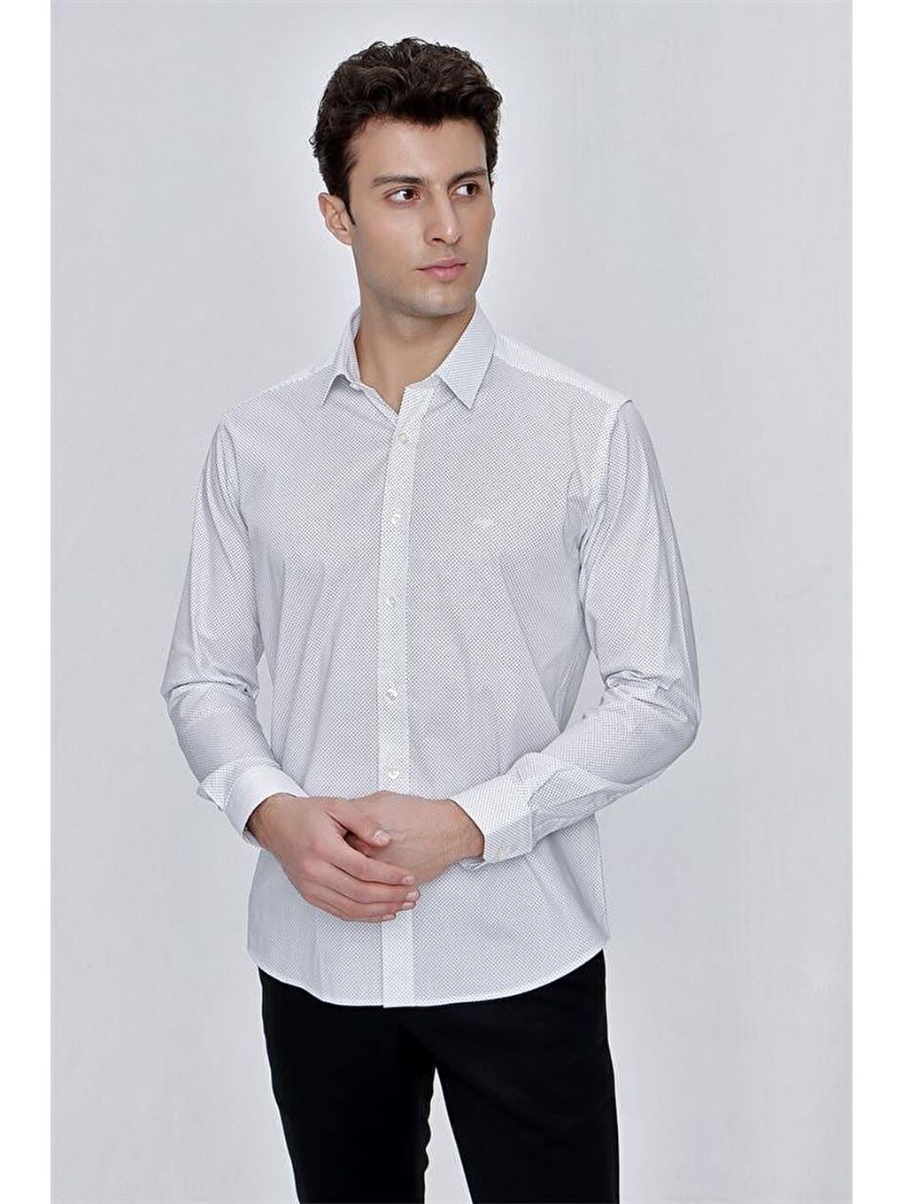 Beyaz Uzun Kol Klasik Slim Fit Pamuklu Elastanlı Gömlek 1004225214-3