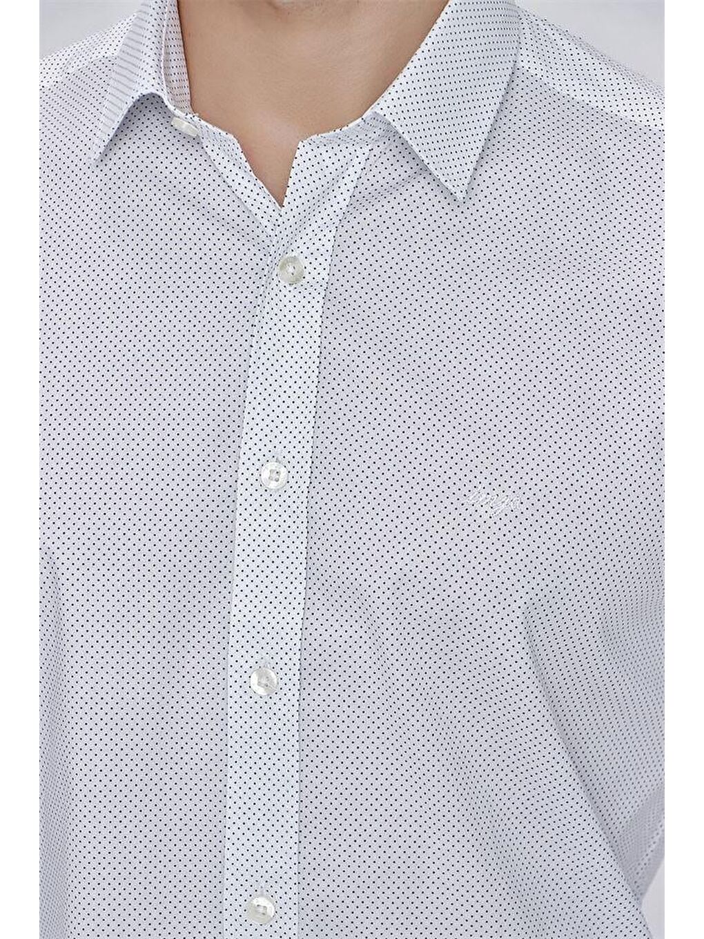 Beyaz Uzun Kol Klasik Slim Fit Pamuklu Elastanlı Gömlek 1004225214-5