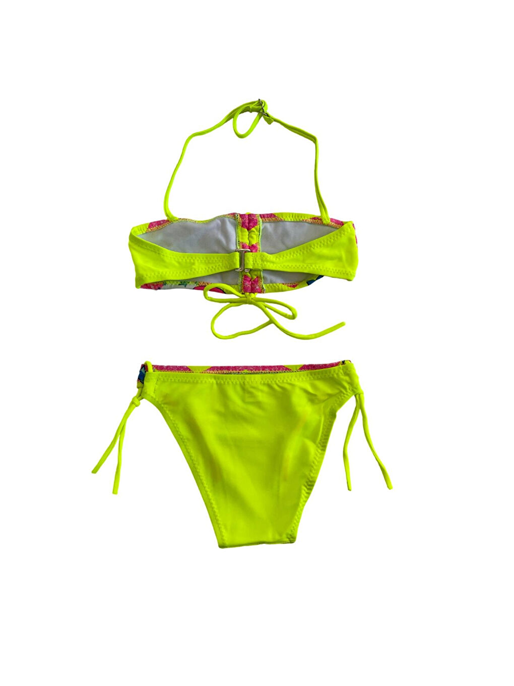 Kız Çocuk Neon Sarı Desenli 2-8 Yaş Straplez Bikini Takım HZL24S-LC3658-1