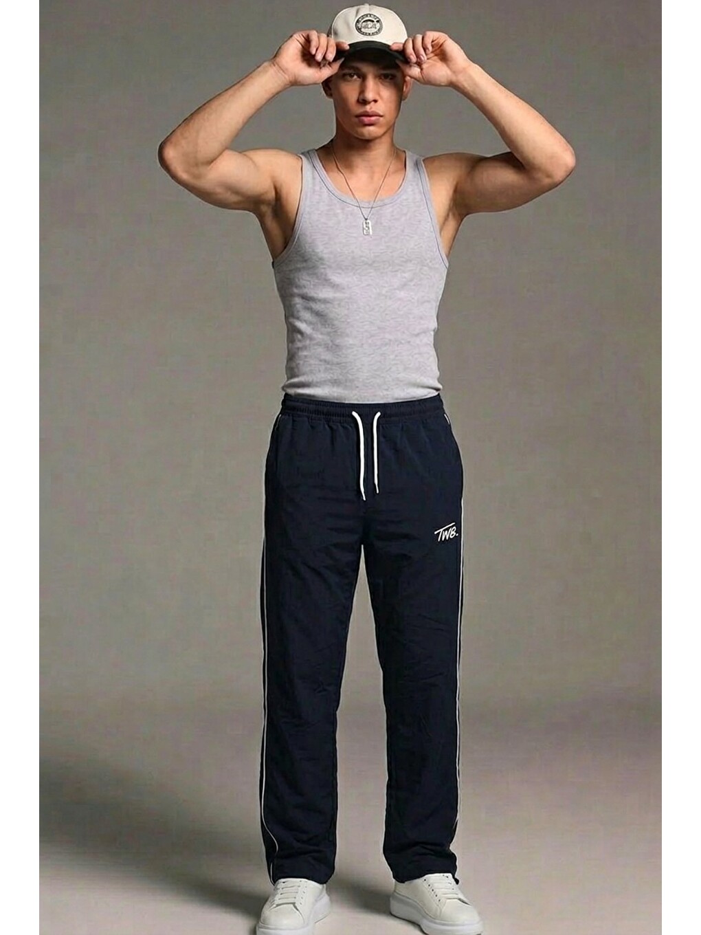 Erkek Premium Comfort Baskılı Bol Lacivert Eşofman Altı-3