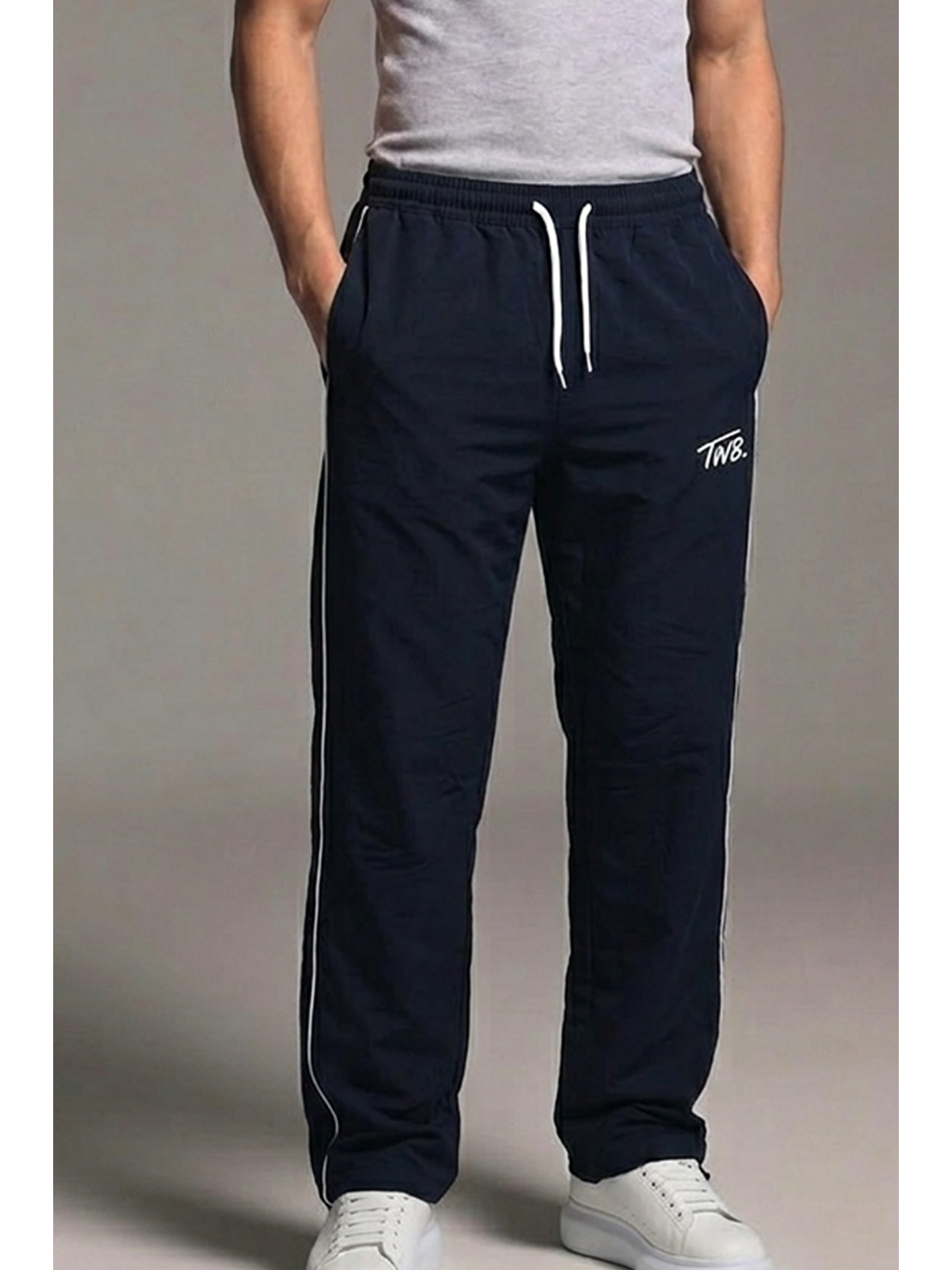 Erkek Premium Comfort Baskılı Bol Lacivert Eşofman Altı-4