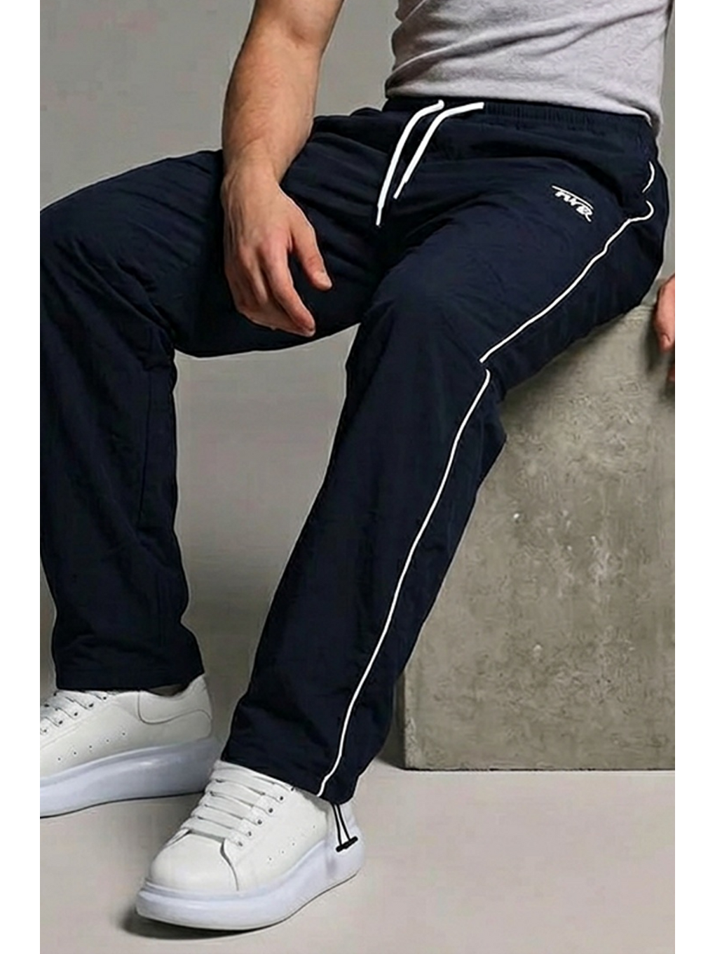 Erkek Premium Comfort Baskılı Bol Lacivert Eşofman Altı-5