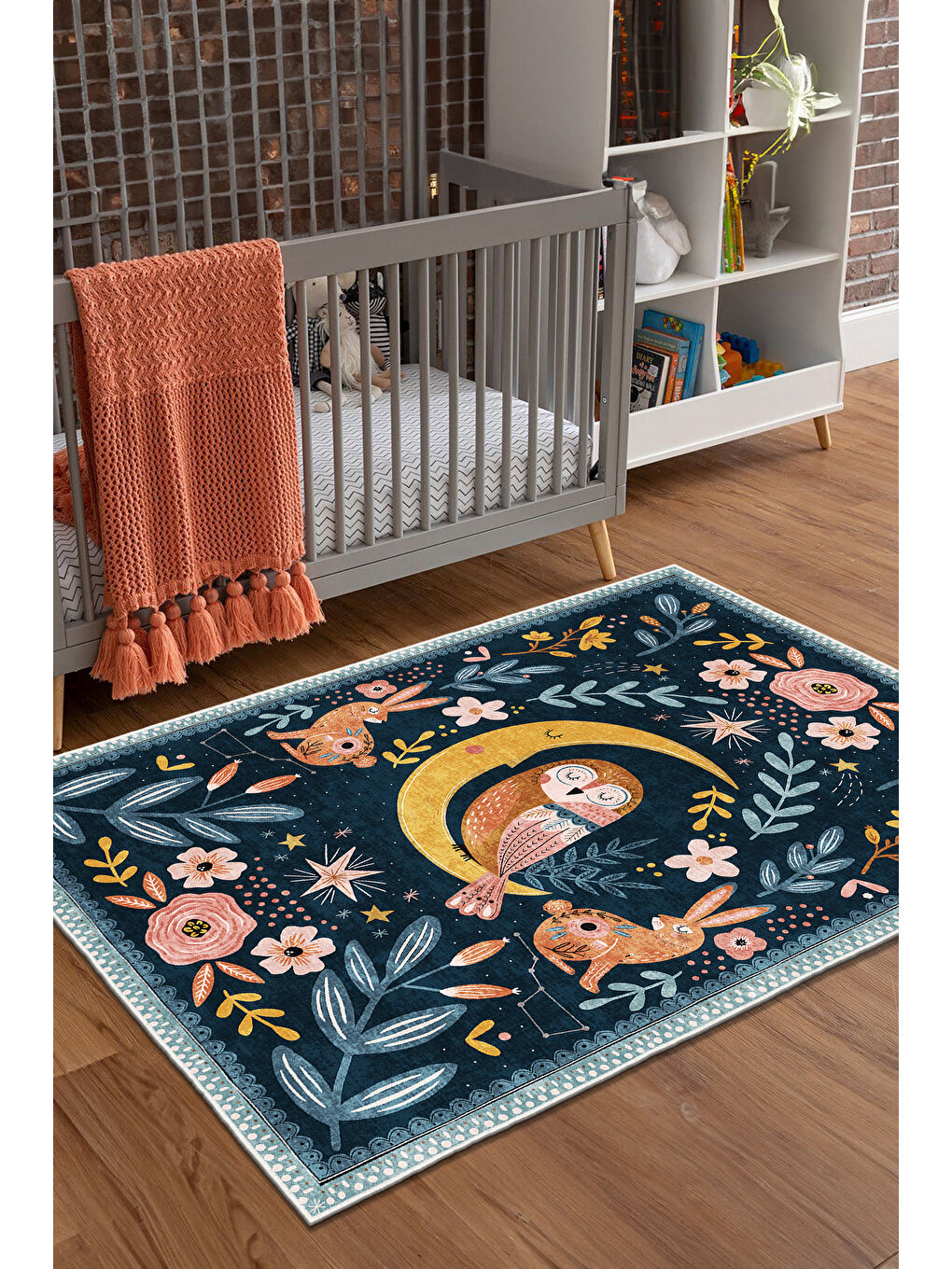 Lacivert Dekoratif Özel Tasarım Yıkanabilir İnce Kaymaz Tabanlı Modern Halı KECE FR44-1