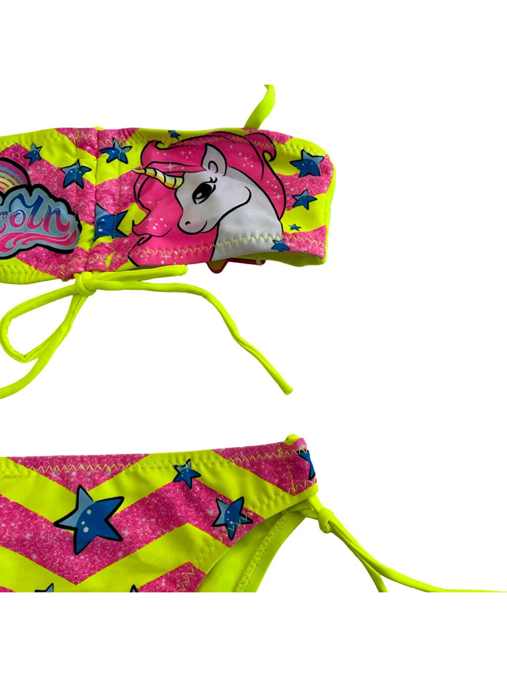 Kız Çocuk Neon Sarı Desenli 2-8 Yaş Straplez Bikini Takım HZL24S-LC3658-2