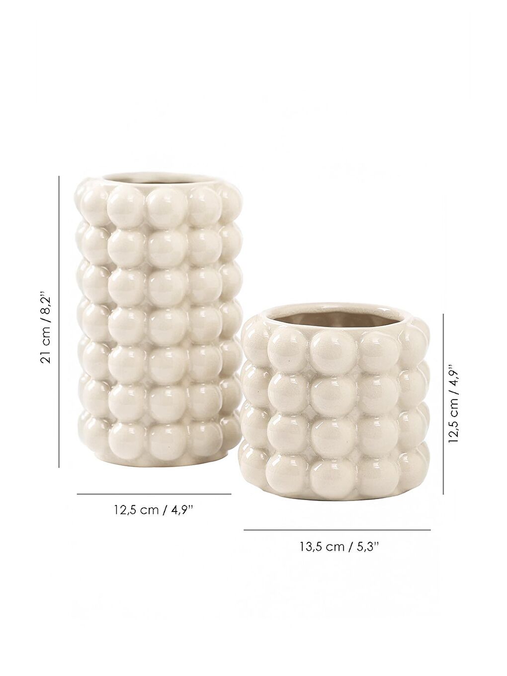 Ekru 2li Seramik Bubble Vazo Seti-3