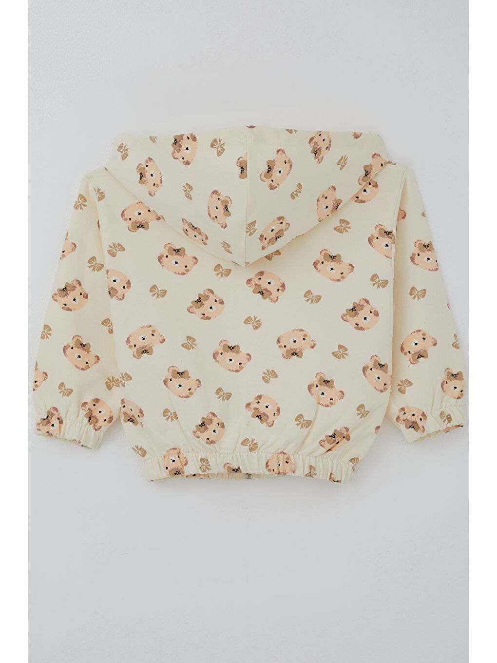 Ekru Kız Bebek Hırka Sevimli Fiyonklu Ayıcık Desenli Krem (9 Ay-3 Yaş)-1