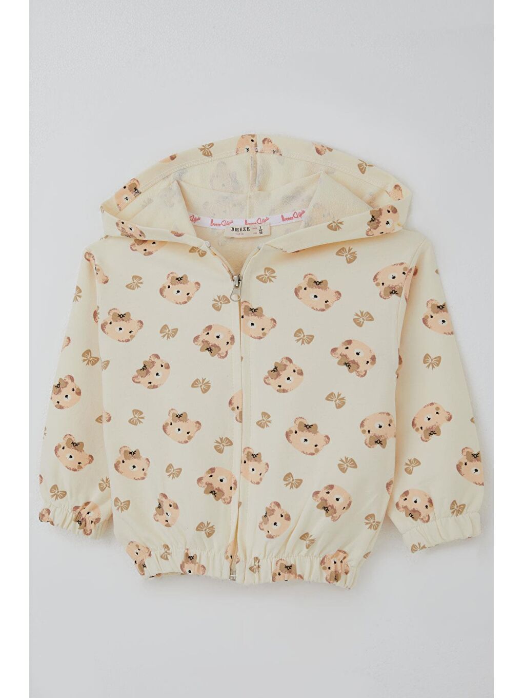 Ekru Kız Bebek Hırka Sevimli Fiyonklu Ayıcık Desenli Krem (9 Ay-3 Yaş)-2