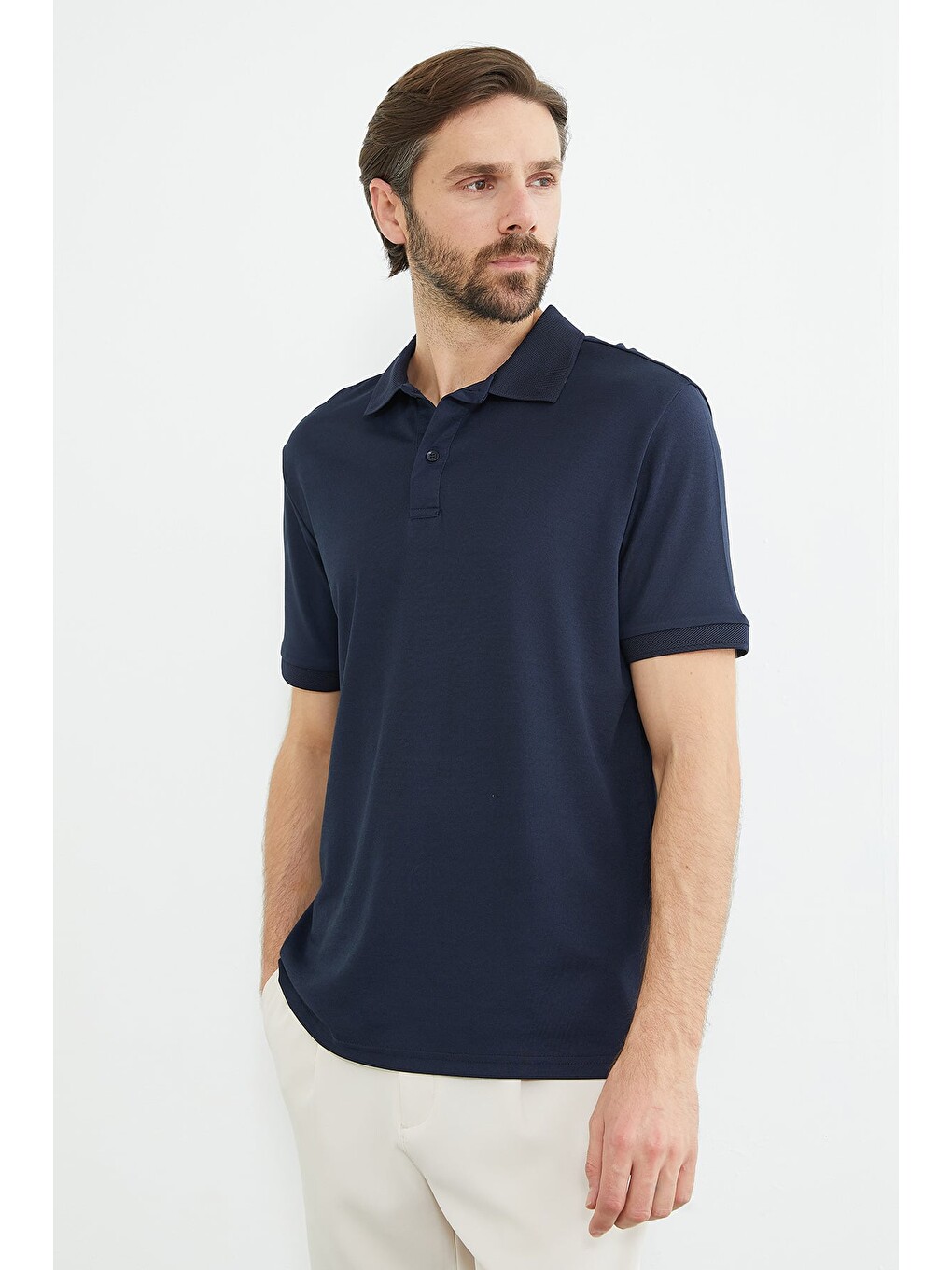 Mavi Ribanalı Polo Yaka Tişört-2