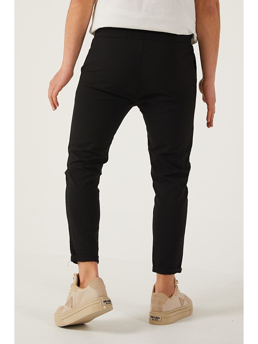 Siyah Erkek Dar Kalıp Duble Paça Jogger Pantolon-2