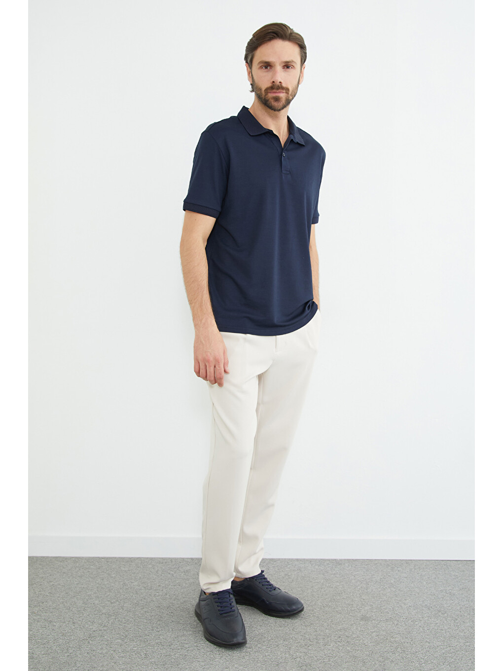 Mavi Ribanalı Polo Yaka Tişört-3