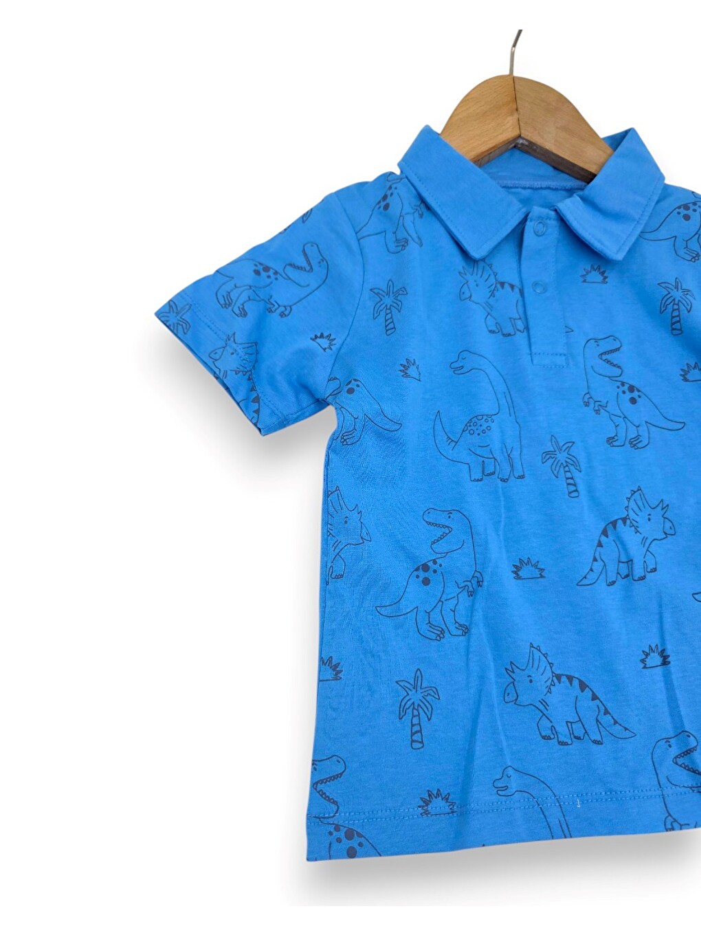 Mavi Erkek Bebek Yazlık Dinozor Baskılı Polo Yaka T-shirtlü 6-9-12-18-24 Ay Jean Şort Bayramlık Takım-3