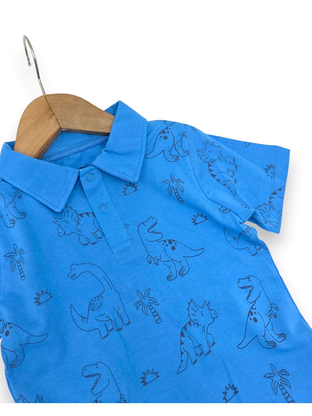 Mavi Erkek Bebek Yazlık Dinozor Baskılı Polo Yaka T-shirtlü 6-9-12-18-24 Ay Jean Şort Bayramlık Takım-4