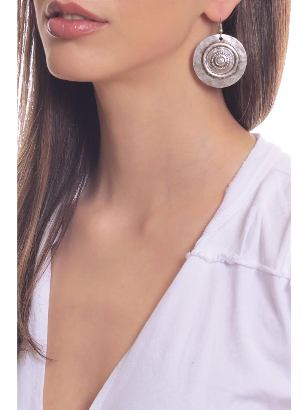 Gri Kadın Antik Gümüş Kaplama Sallantılı Model Kabartma Dokulu Bohem Küpe-2