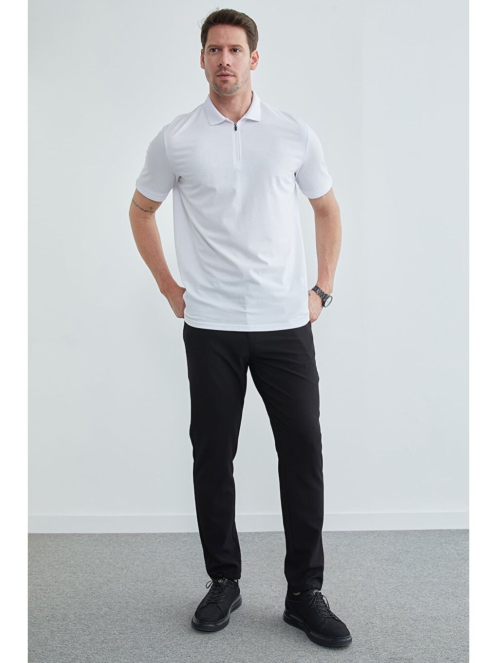 Siyah Beli Bağcıklı Dokulu Pantolon-4