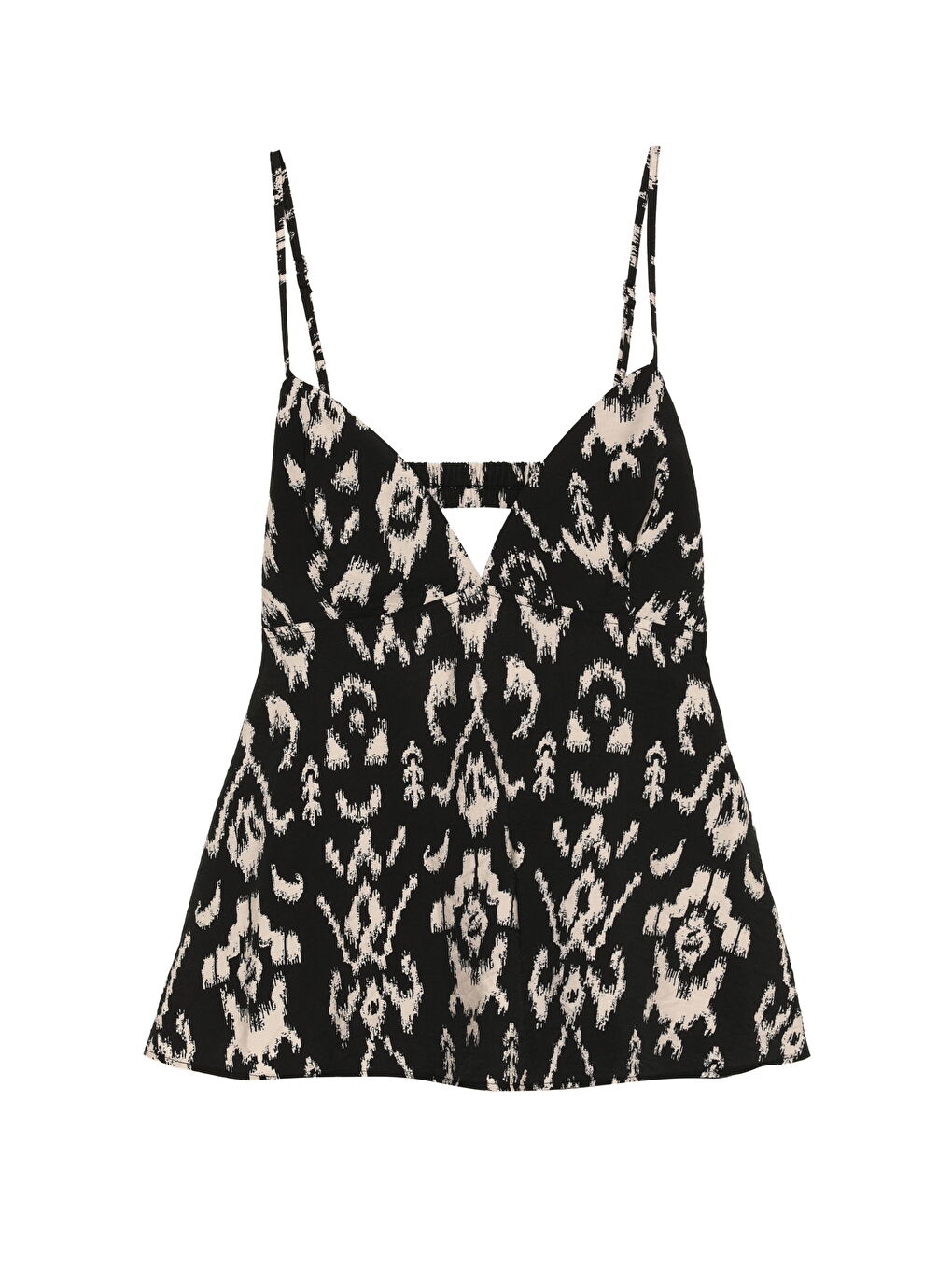 Etnik Desenli Askılı Bluz Siyah